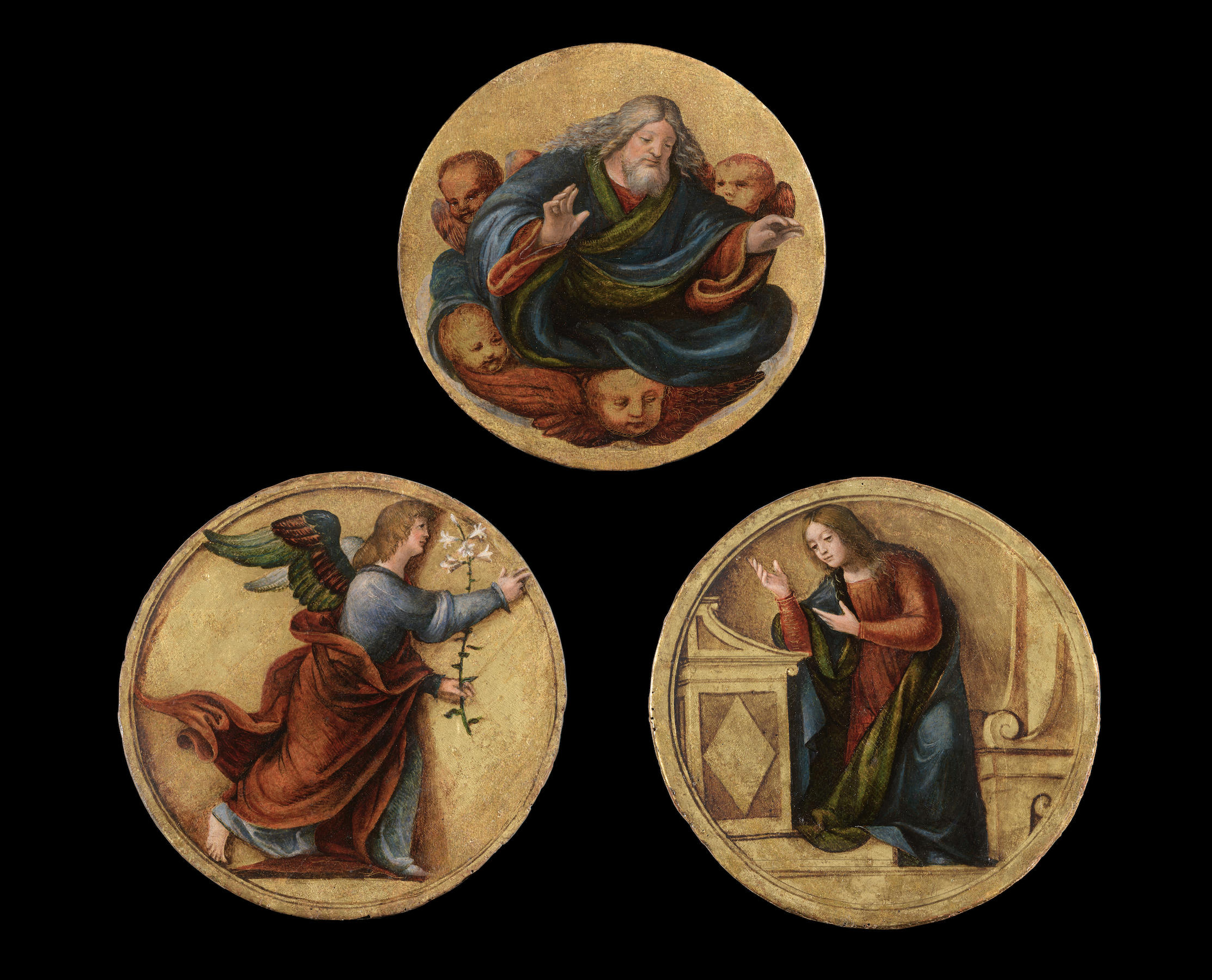 Three Panels Depicting the Annunciation with the Blessing of God the Father